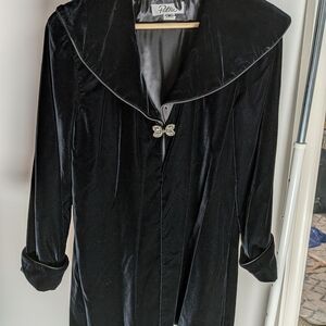 Patra Black Velvet Coat with Rhinestone Clasp